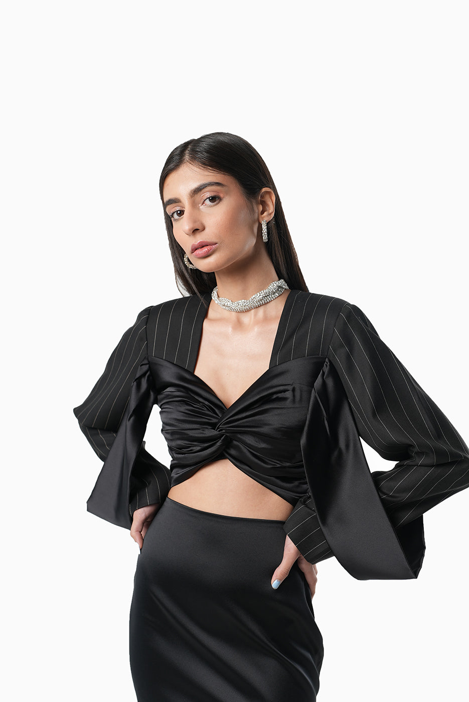 Skyline Blazer Corset Top In Noir – Slaet